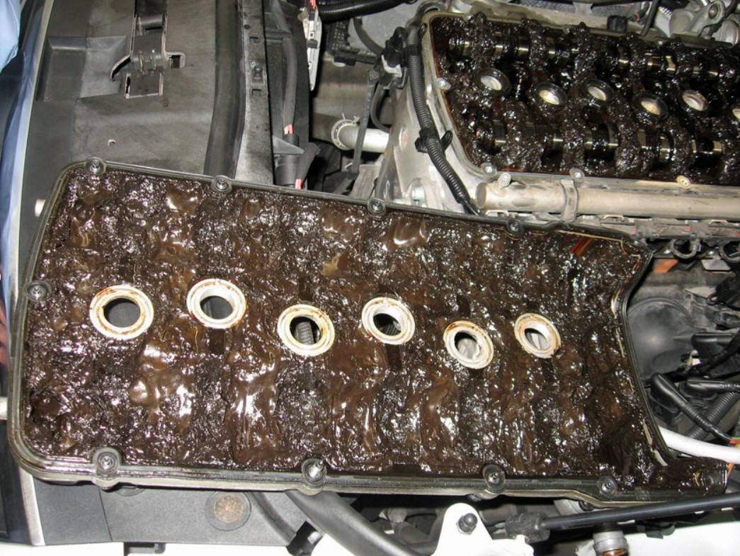 A photo illustrating engine oil sludge